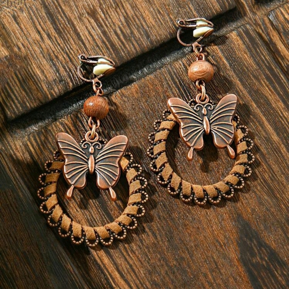 Boho Brown Butterfly Dangle Drop Earrings New!